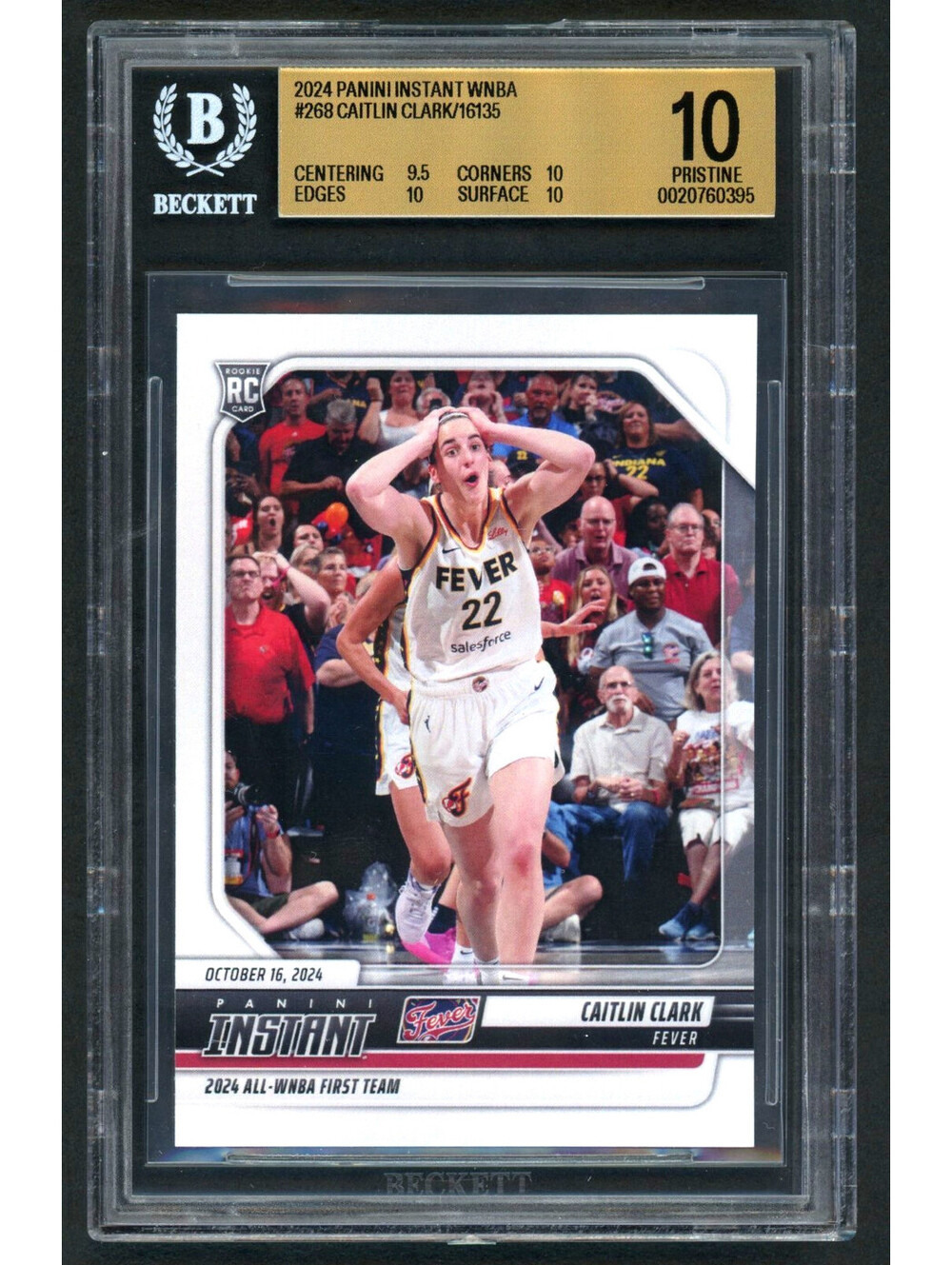 2024 Panini Instant WNBA #268 Caitlin Clark Fever Rookie (RC) BGS 10 Pristine